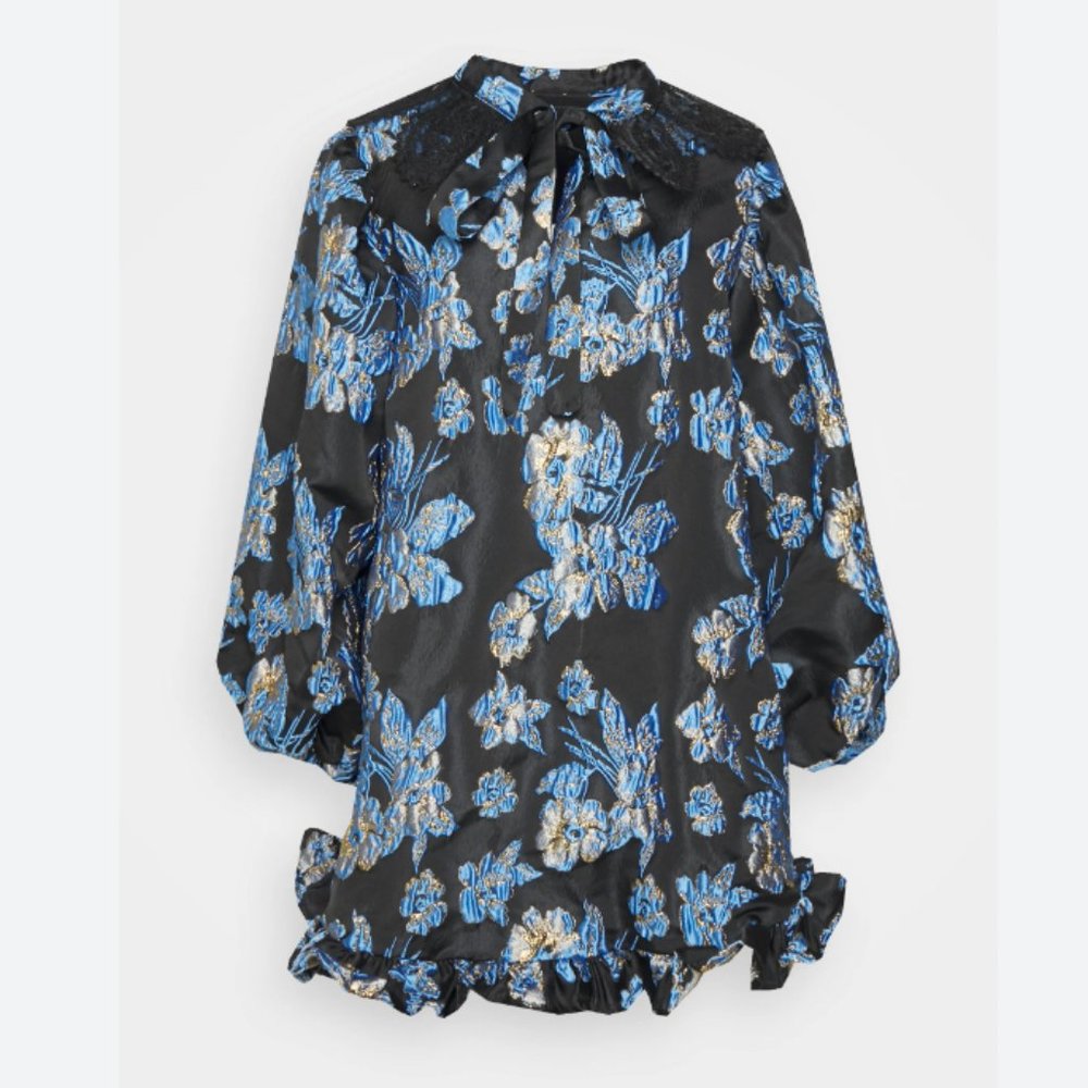 Sister Jane Dress Orchard Jacquard Oversized Mini Dress - Black And Blue / XS